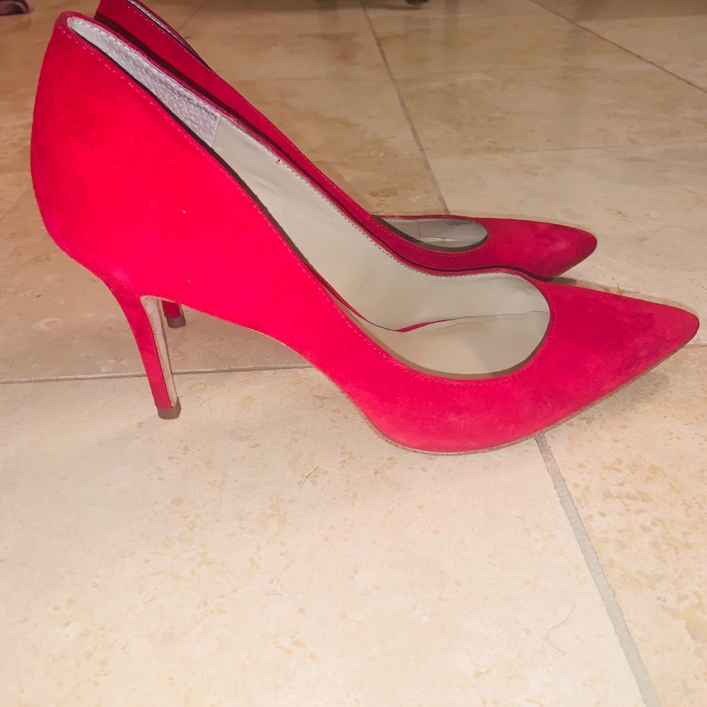 Bright Red Ann Taylor Pointy Suede Pumps